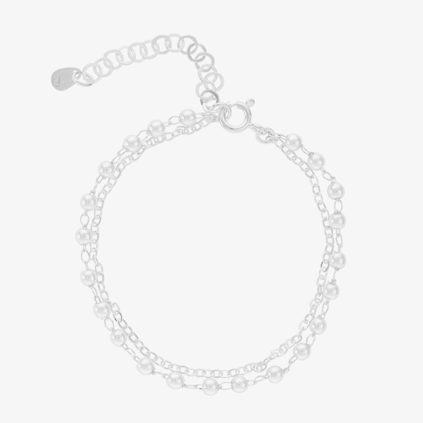 Pulseira Dupla Com Pérolas Folheado a Prata