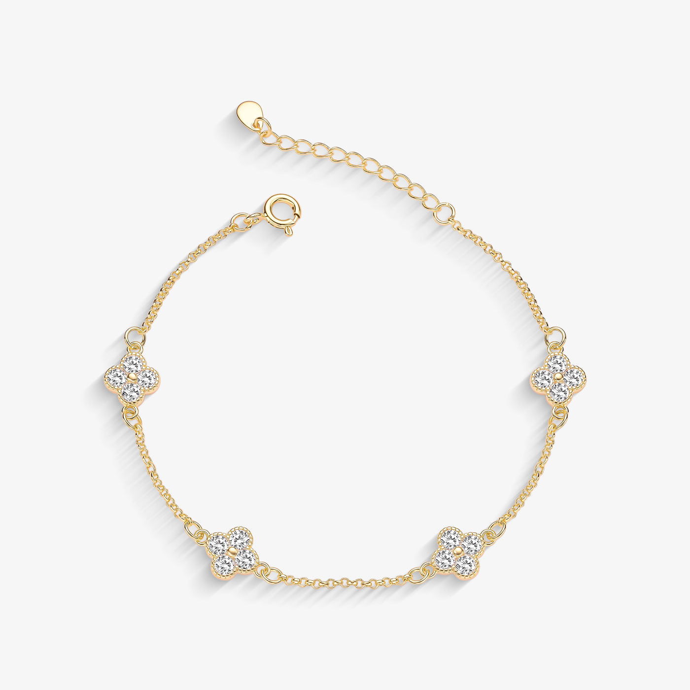 Pulseira Cristal Quatro Trevos Folheado a Ouro 18k