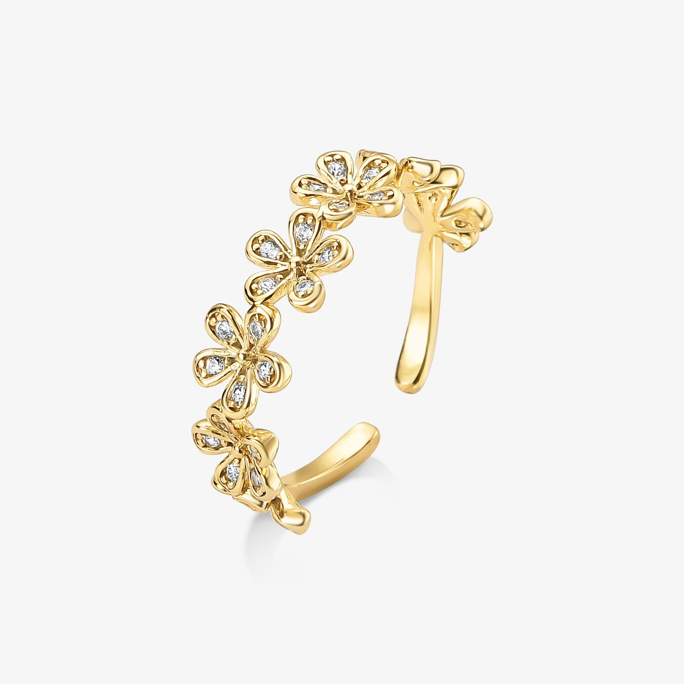 Anel Regulável Floral Folheado a Ouro 18k