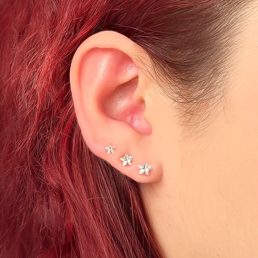Brinco Trio de Estrelas Zircônia Folheado a Ouro 18K