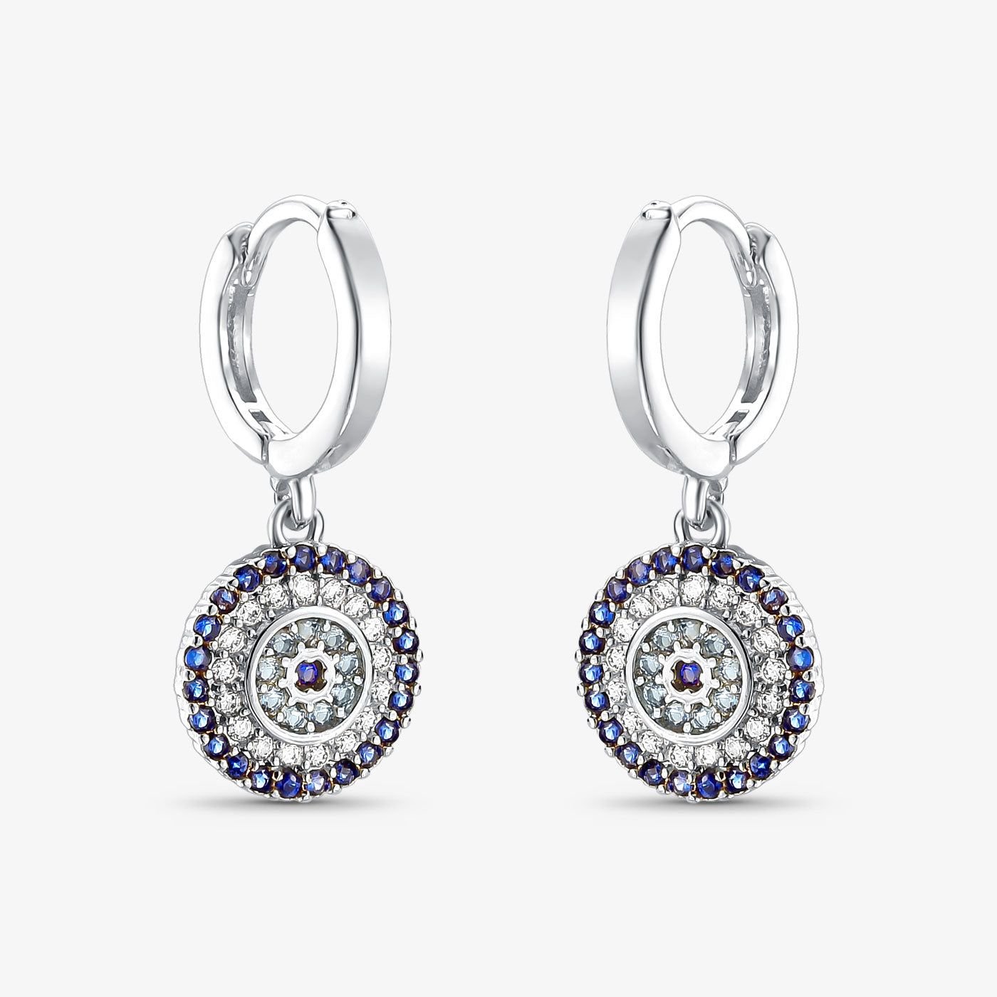 Brinco Mandala de Cristais Azul Folheado a Prata