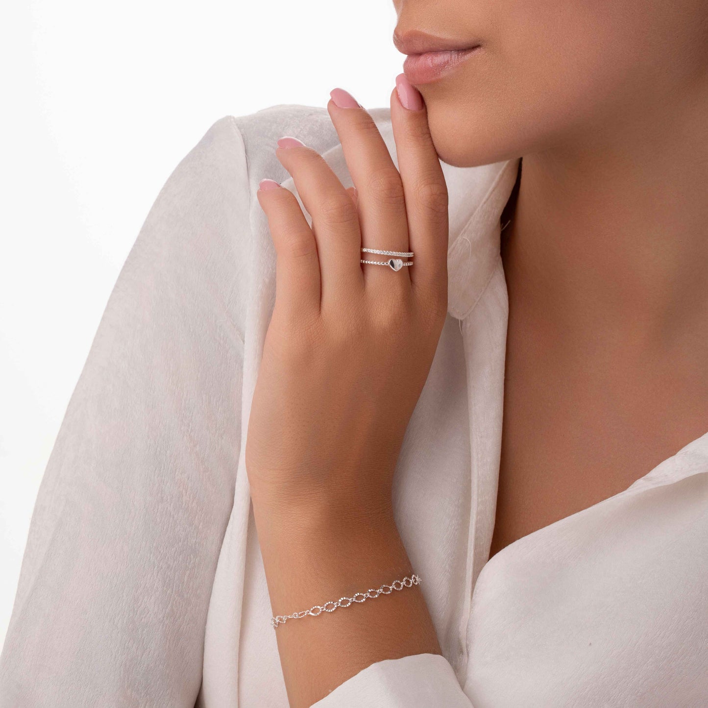 Pulseira Elo Português Texturizado Folheado a Prata