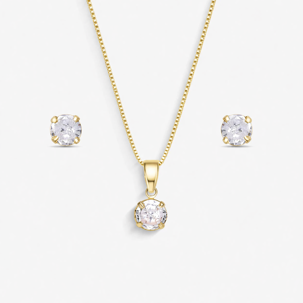 Conjunto Ponto de Luz Zircônia Folheado a Ouro 18k