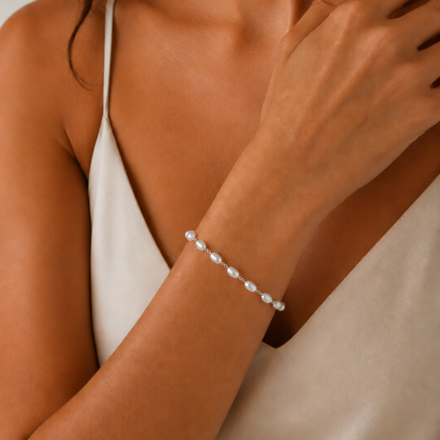 Pulseira Perolada Oval Folheado a Prata