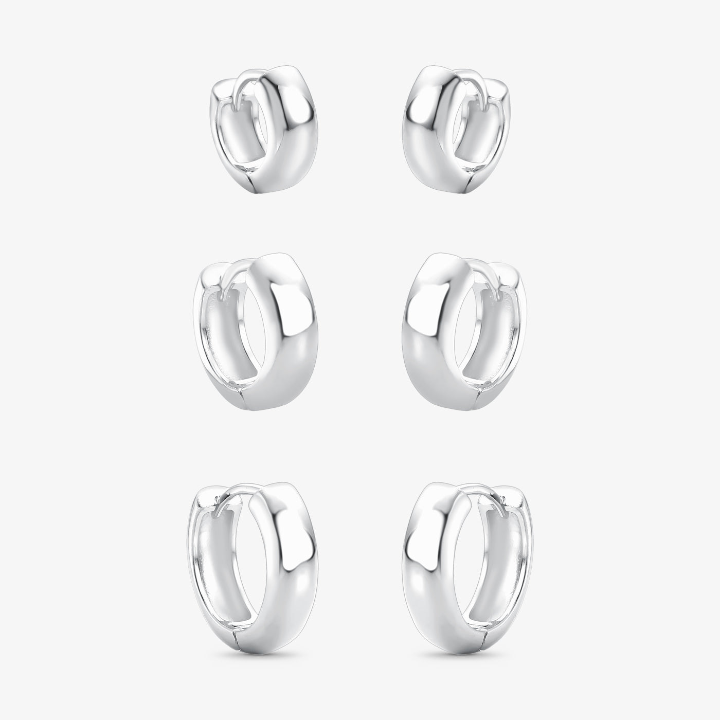 Brinco Trio de Argolas Lisas 5mm Folheado a Prata