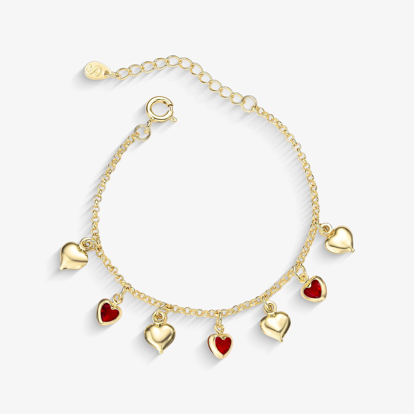 Pulseira Infantil Coração com Cristal Vermelho Folheado a Ouro18k