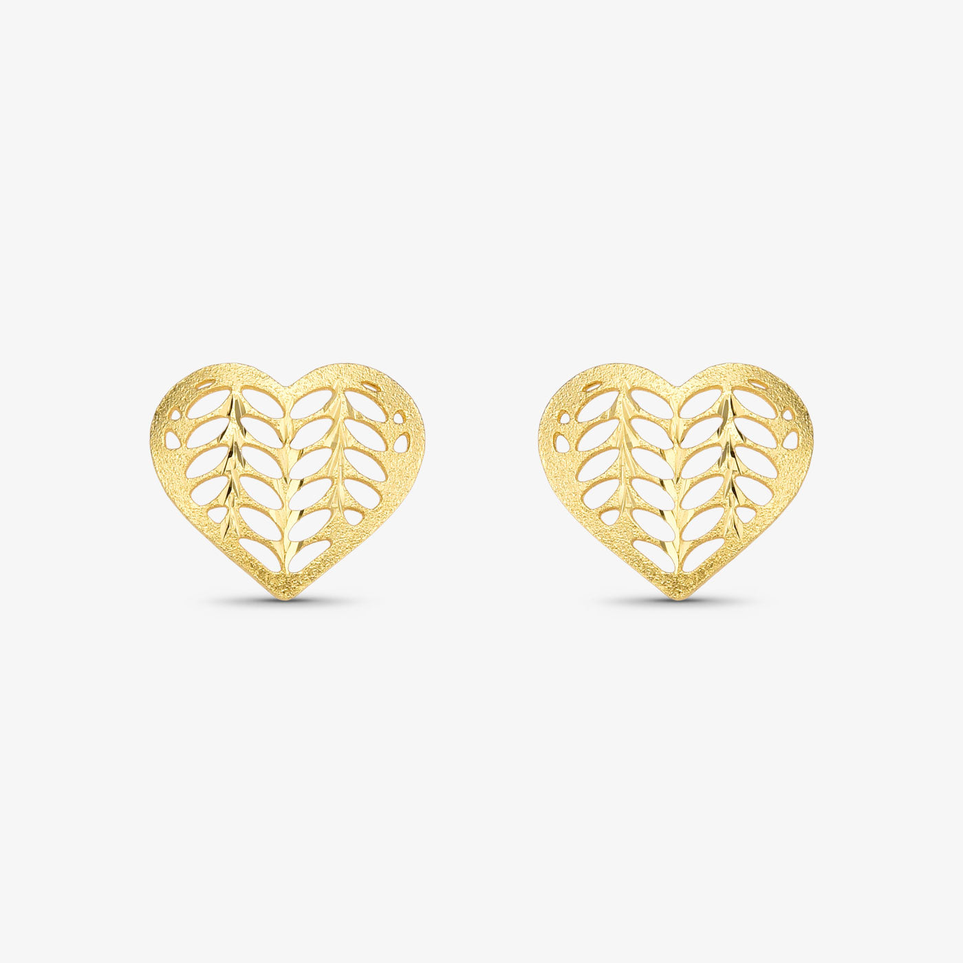 Brinco Coração Folhas Vazadas Folheado a Ouro 18k