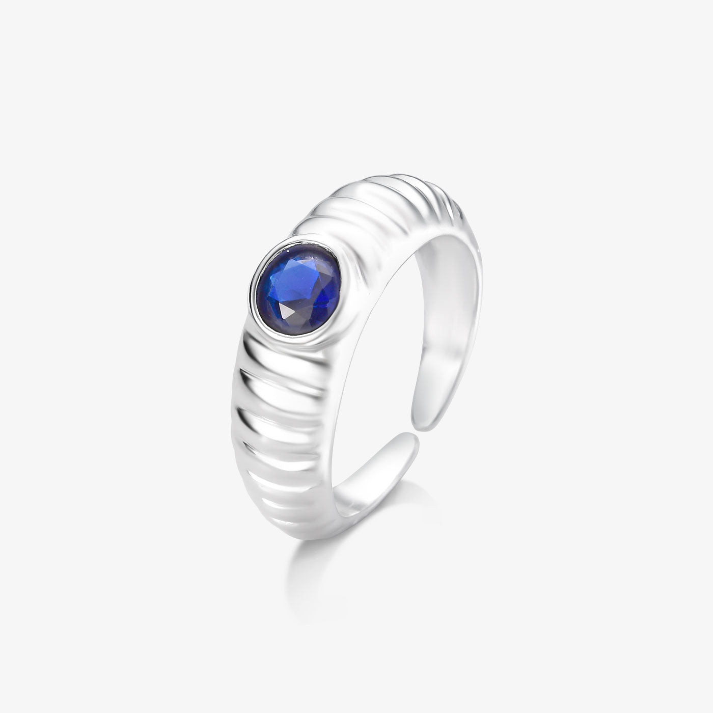 Anel Regulavel Zircônia Azul Royal Folheado a Prata