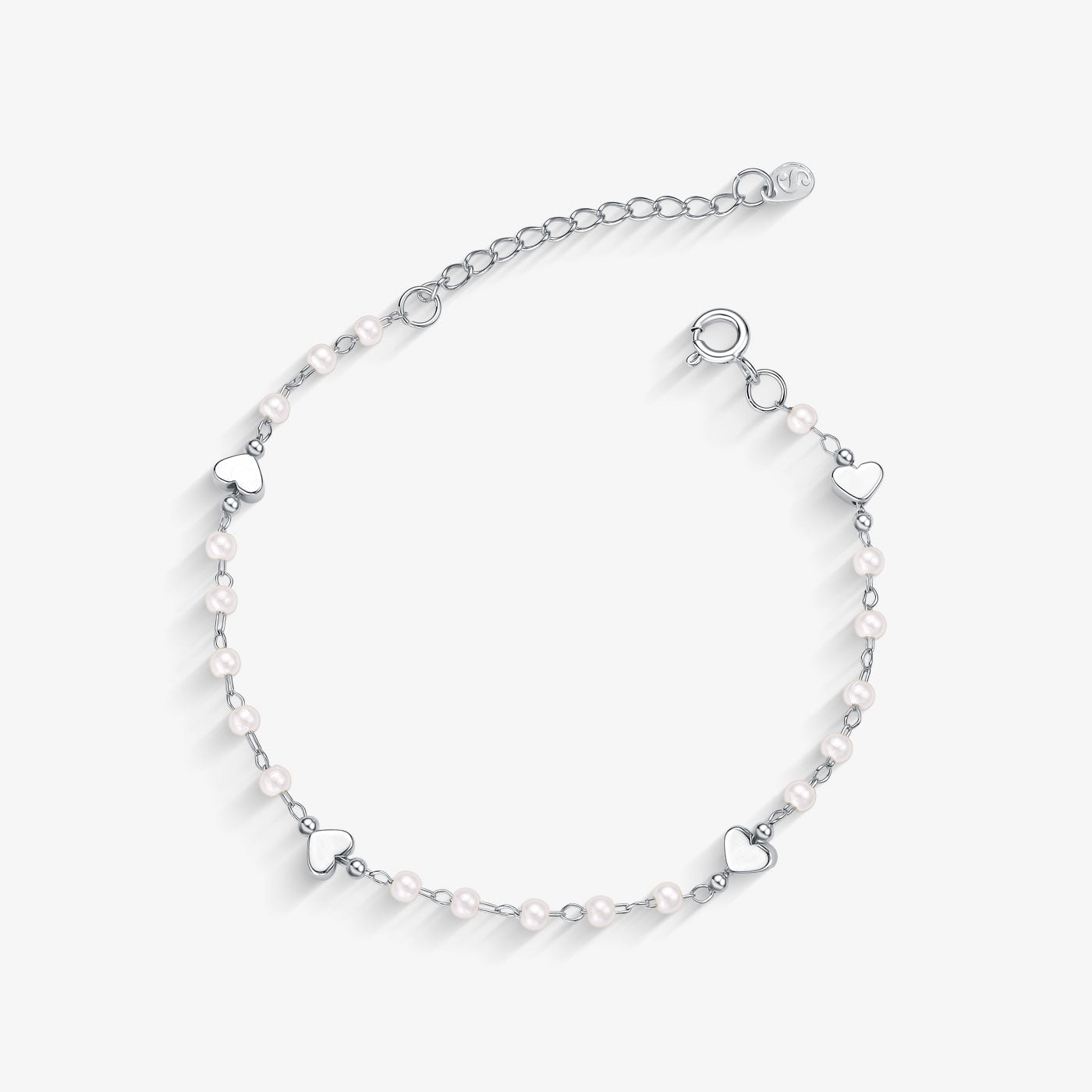 Pulseira Pérola e Corações Folheado a Prata