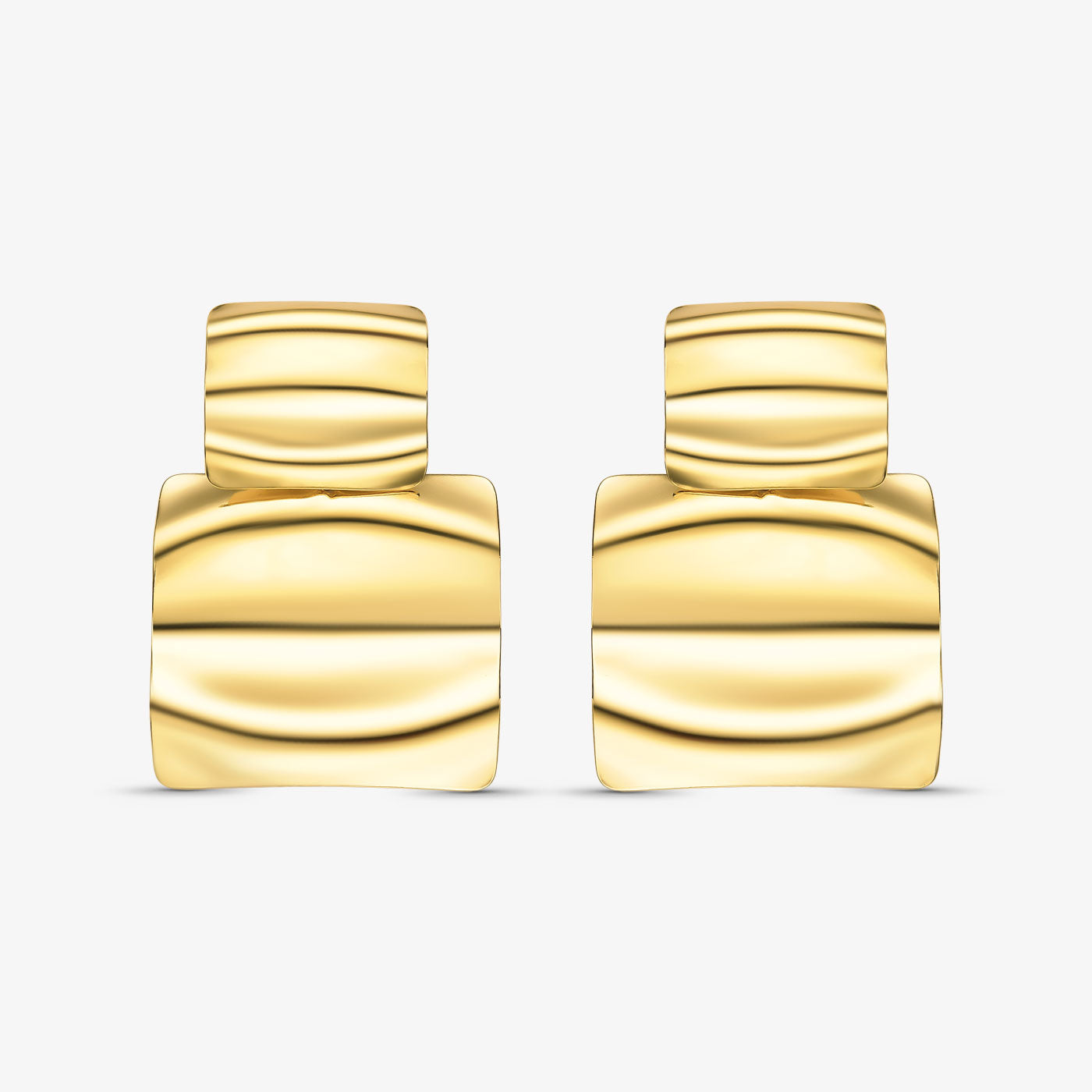 Brinco Orgânico Quadrado Ondulado Folheado a Ouro 18k