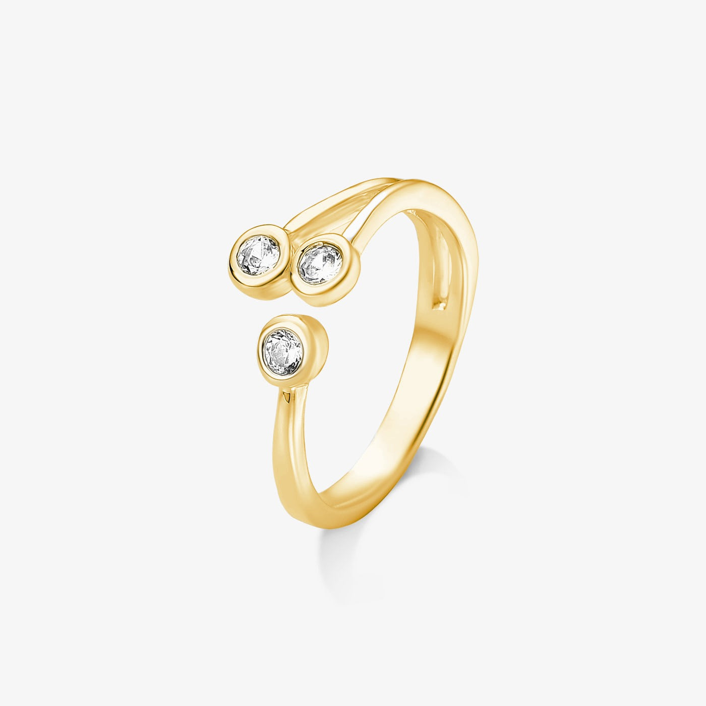Anel Regulável Três Zircônias Folheado a Ouro 18K