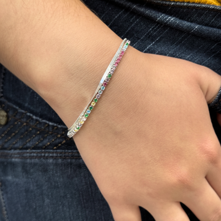 Pulseira Dupla Rivieira Colorida Folheado a Prata