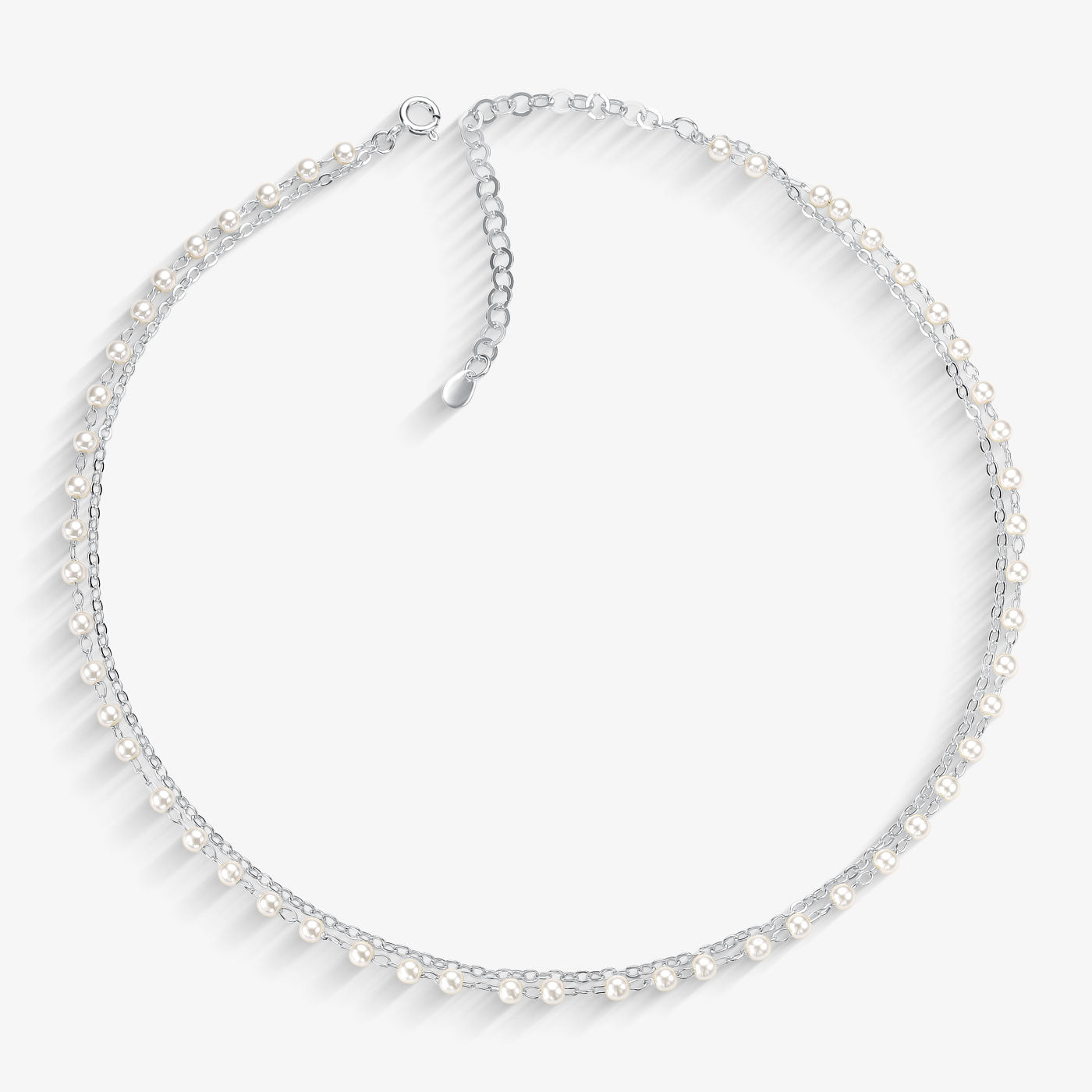 Choker Duplo Pérola e Corrente Folheado a Prata