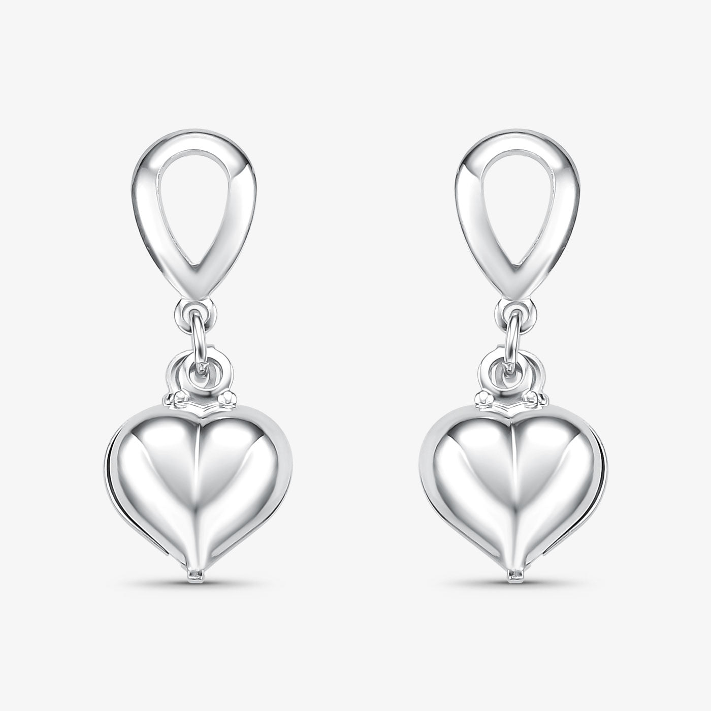 Brinco Gota Vazada Coração Oco Folheado a Prata