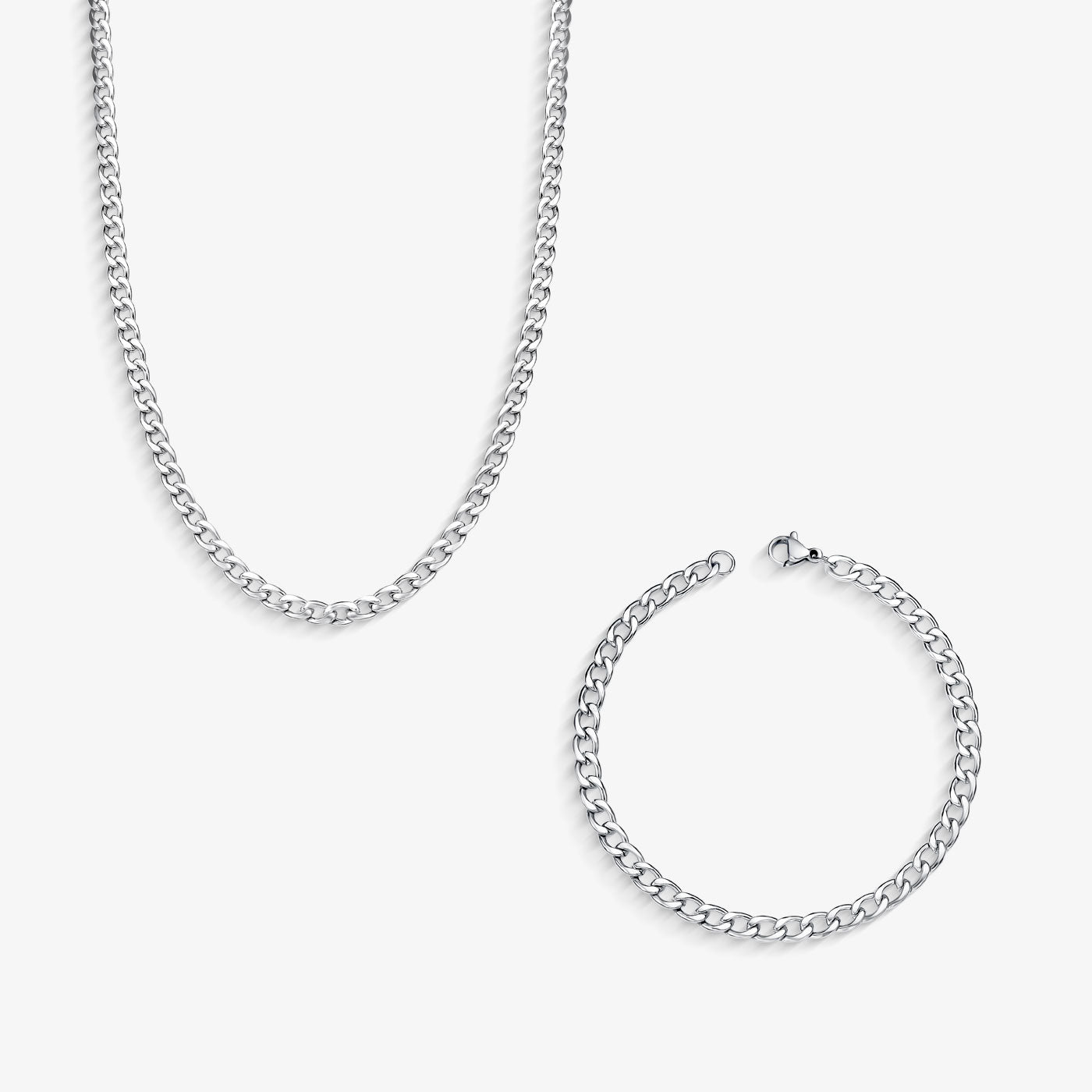 Conjunto Masculino Aço Elo Groumet 4mm