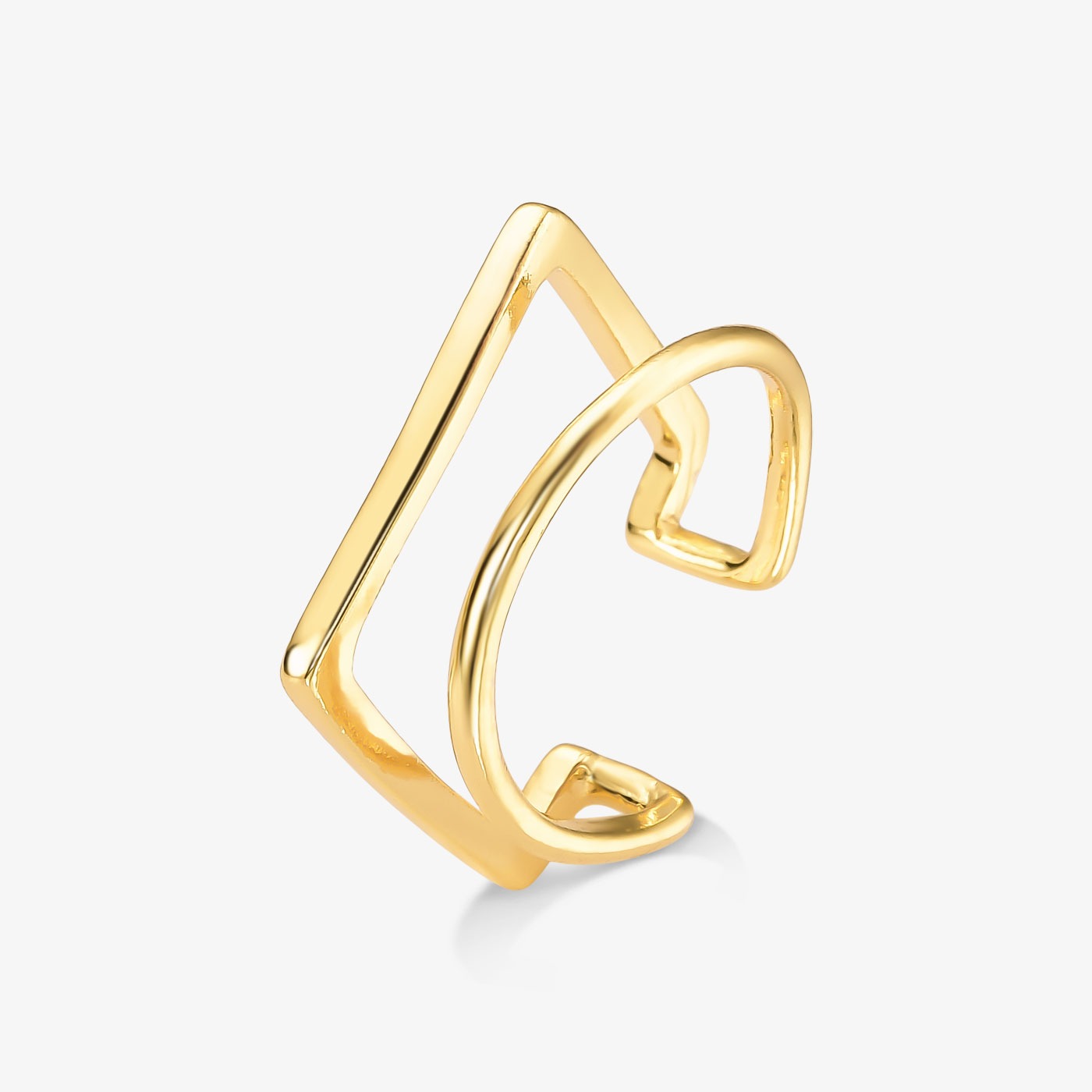 Anel Regulável Duas Voltas Quadrada e Redonda Folheado a Ouro18k