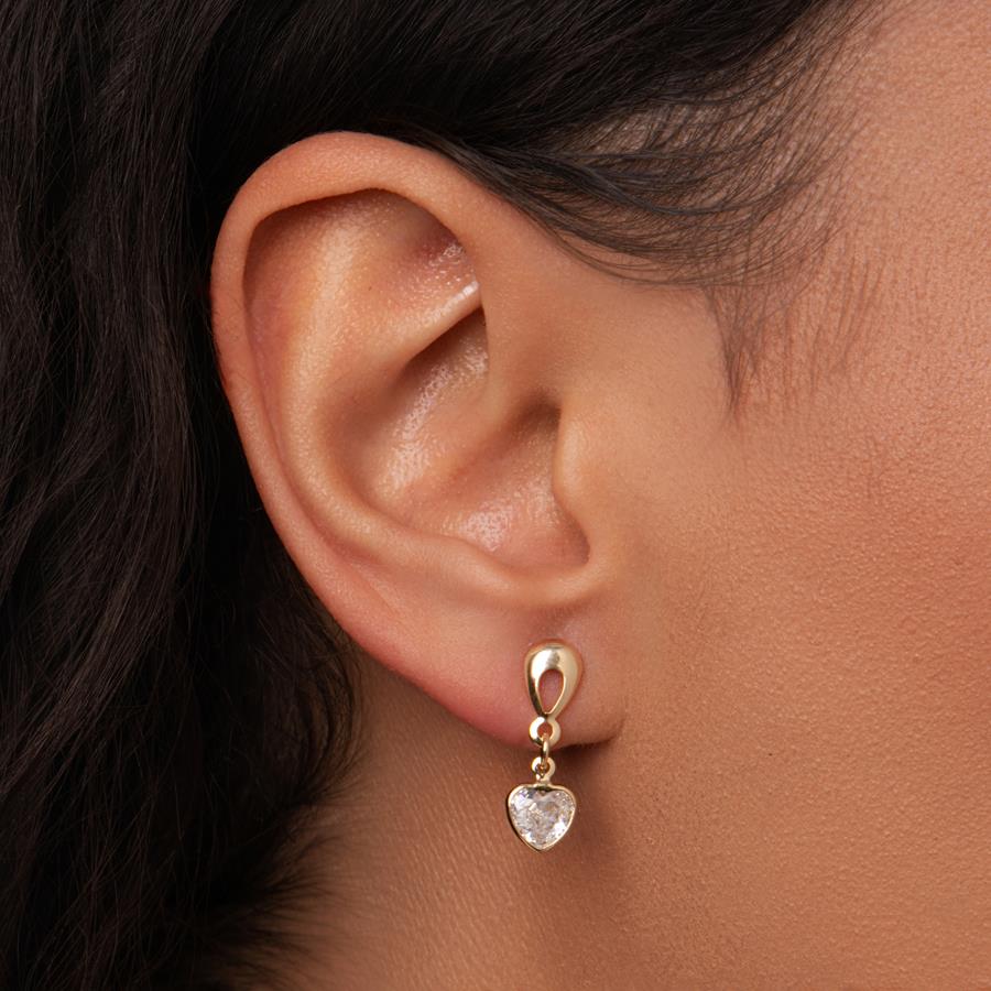 Brinco Coração Vazado Pendente Folheado a Ouro 18k