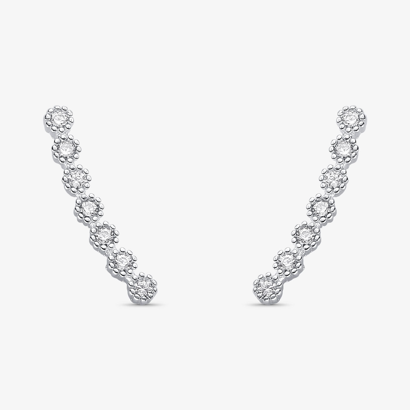 Brinco Lateral Pedras Brancas Folheado a Prata