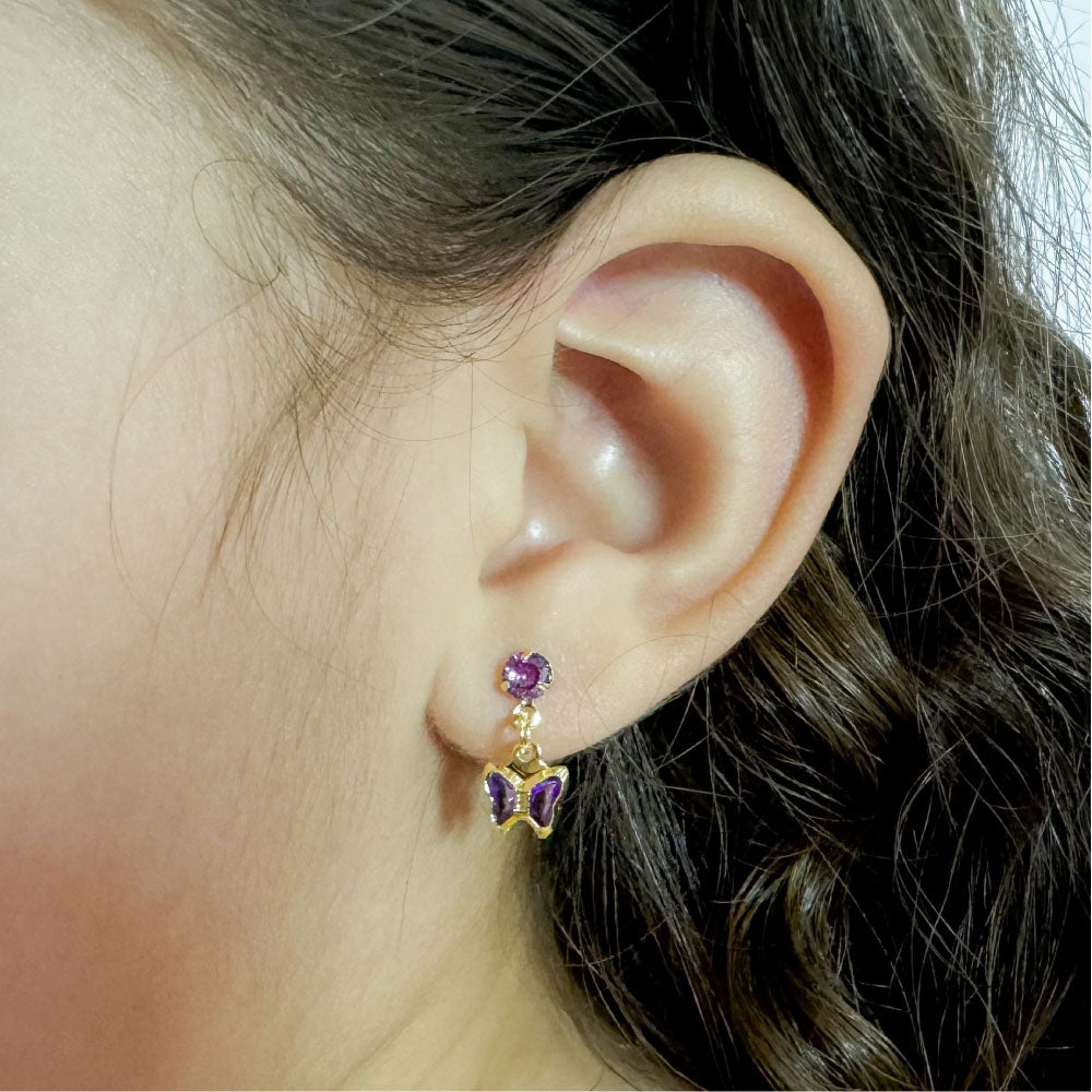 Brinco Infantil Borboleta Lilás Folheado a Ouro 18k