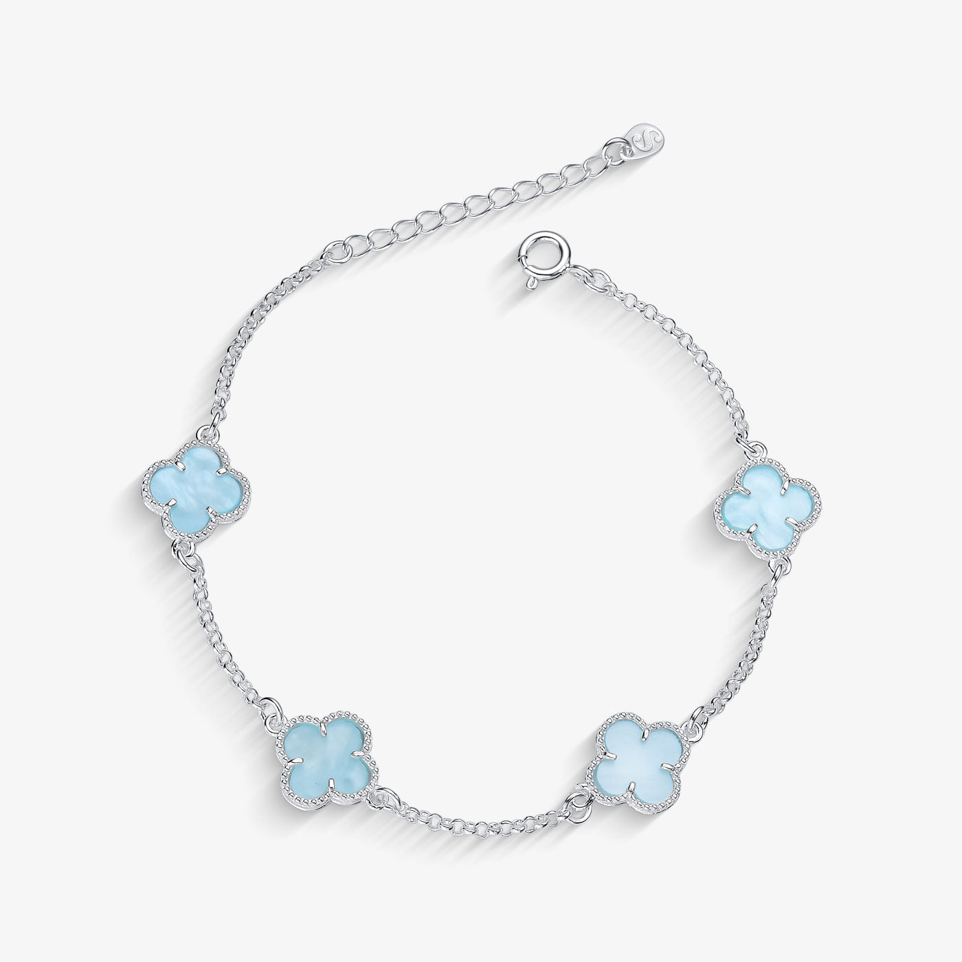 Pulseira Trevo Azul Piscina Folheado a Prata