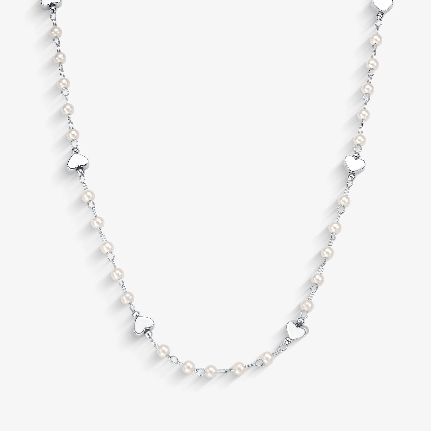 Choker Pérola e Corações Folheado a Prata