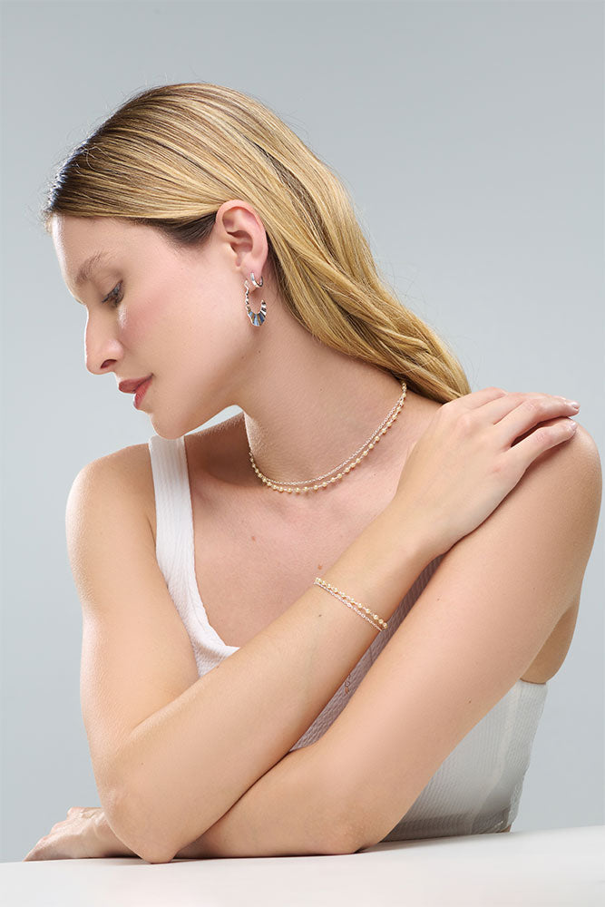 Pulseira Dupla Com Pérolas Folheado a Ouro18k