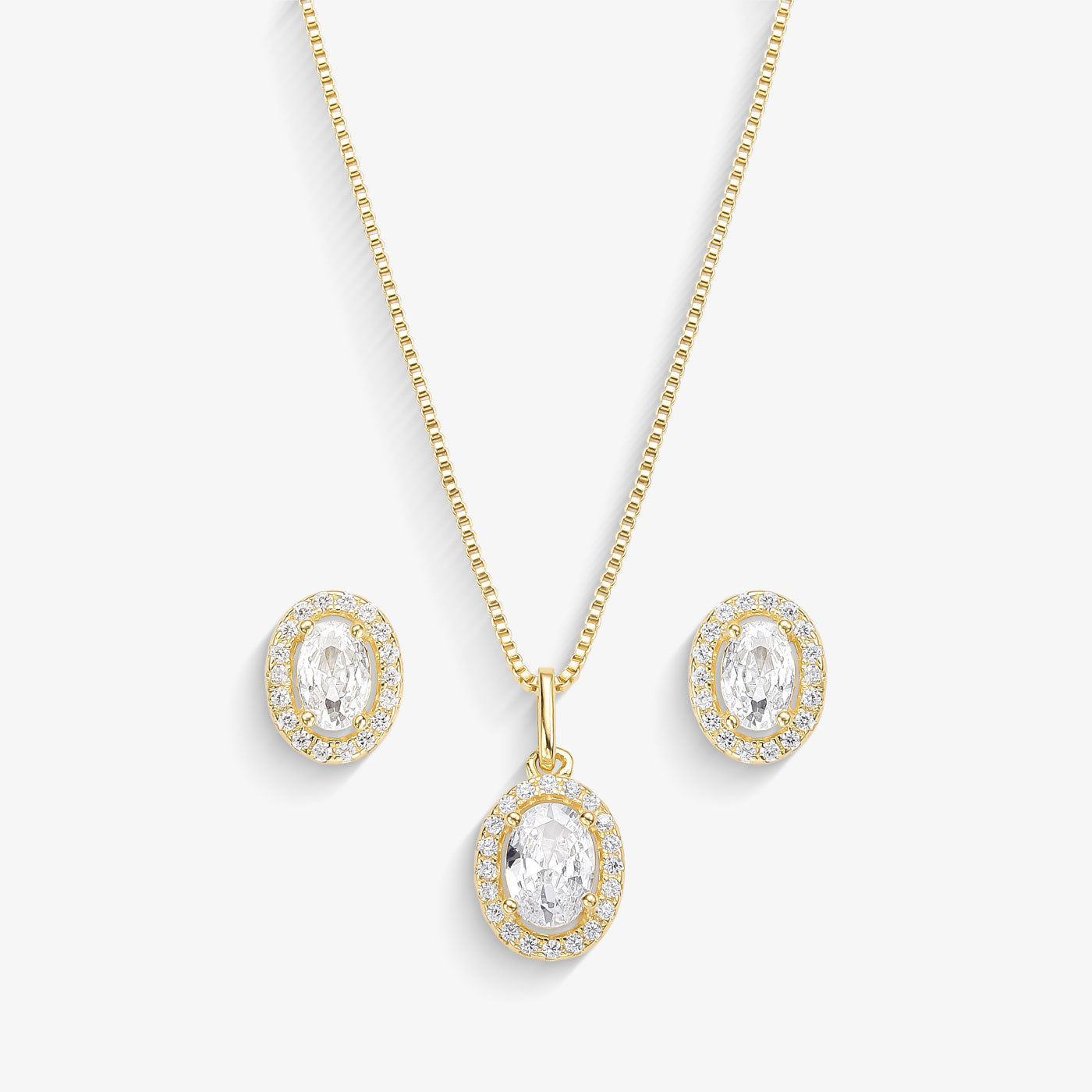 Conjunto Redondo Zircônia Cristal Folheado a Ouro 18k