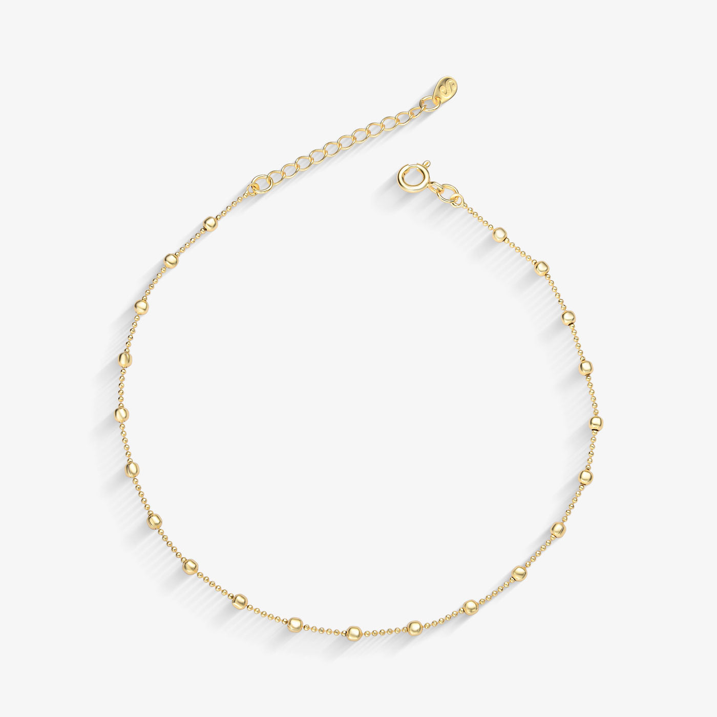 Tornozeleira Bolinhas com Elo de Mini Bolinhas Folheado a Ouro 18k