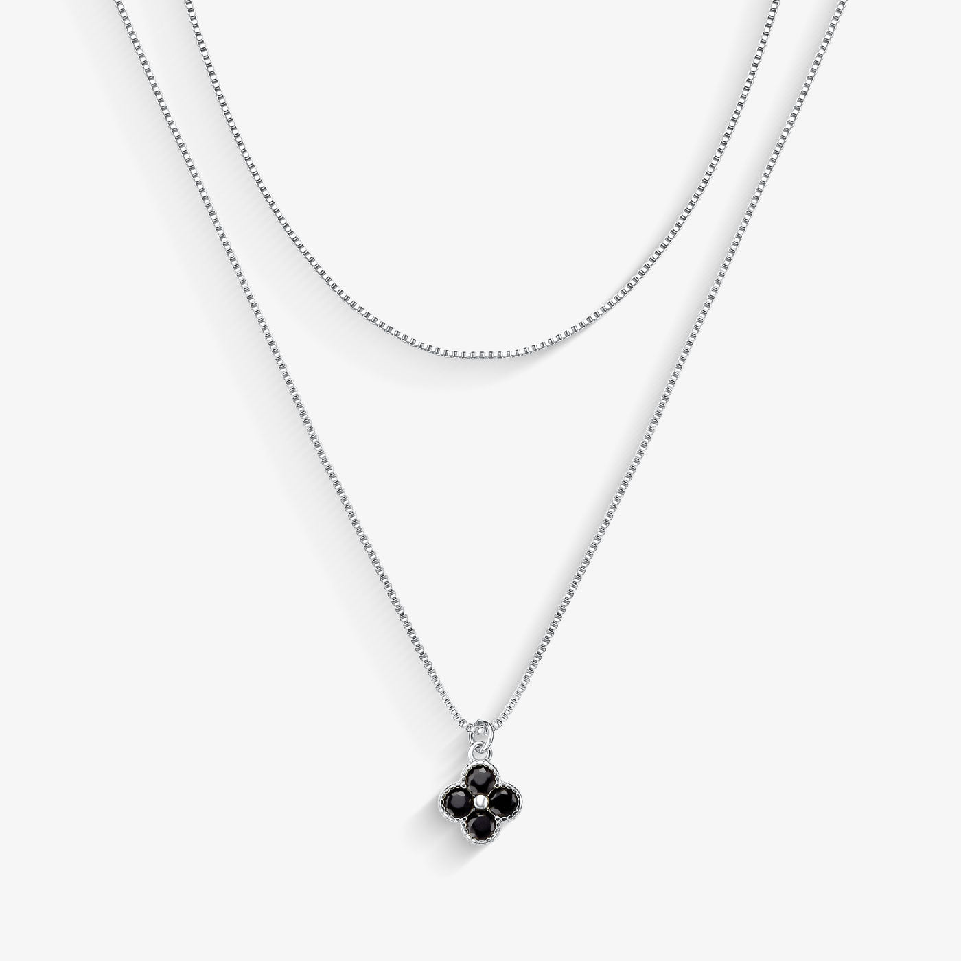 Colar Duplo Trevo Preto Folheado a Prata