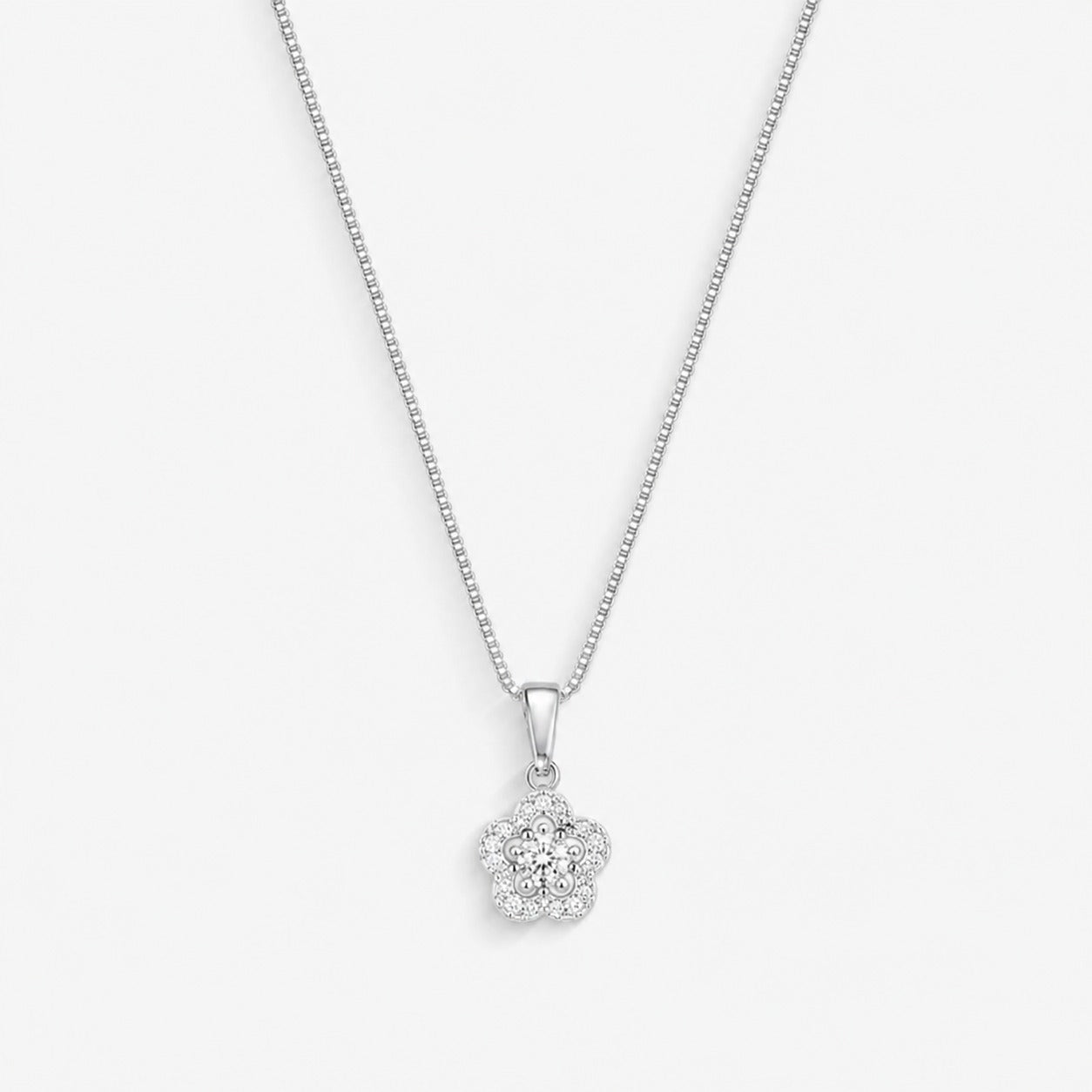 Colar Flor Cristal Embutida Folheado a Prata