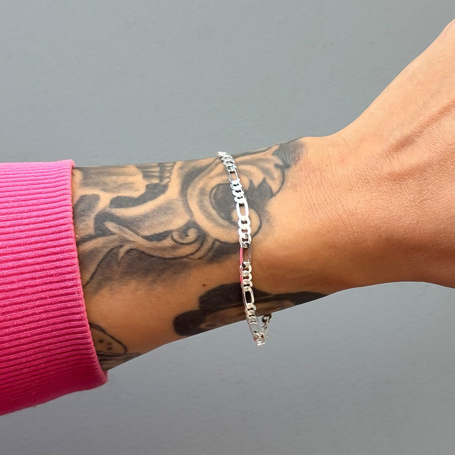 Pulseira Masculina Elo Figaro 4mm Folheado a Prata