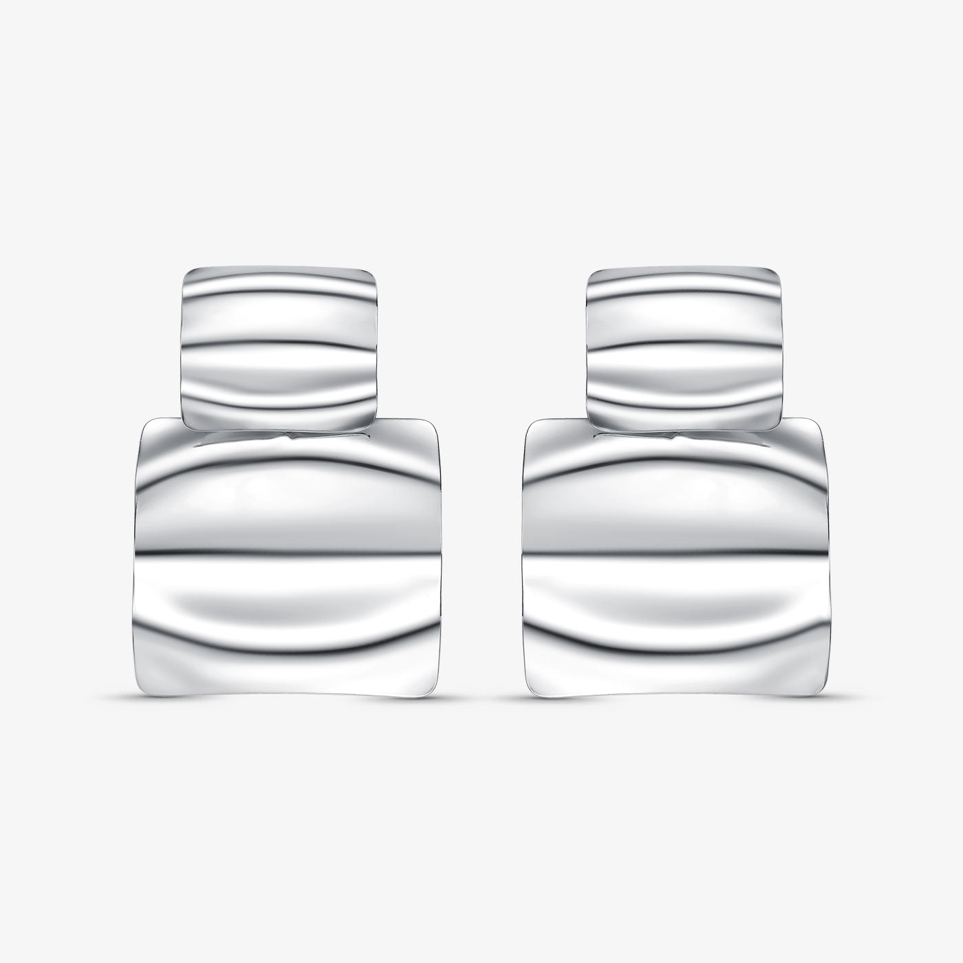 Brinco Orgânico Quadrado Ondulado Folheado a Prata