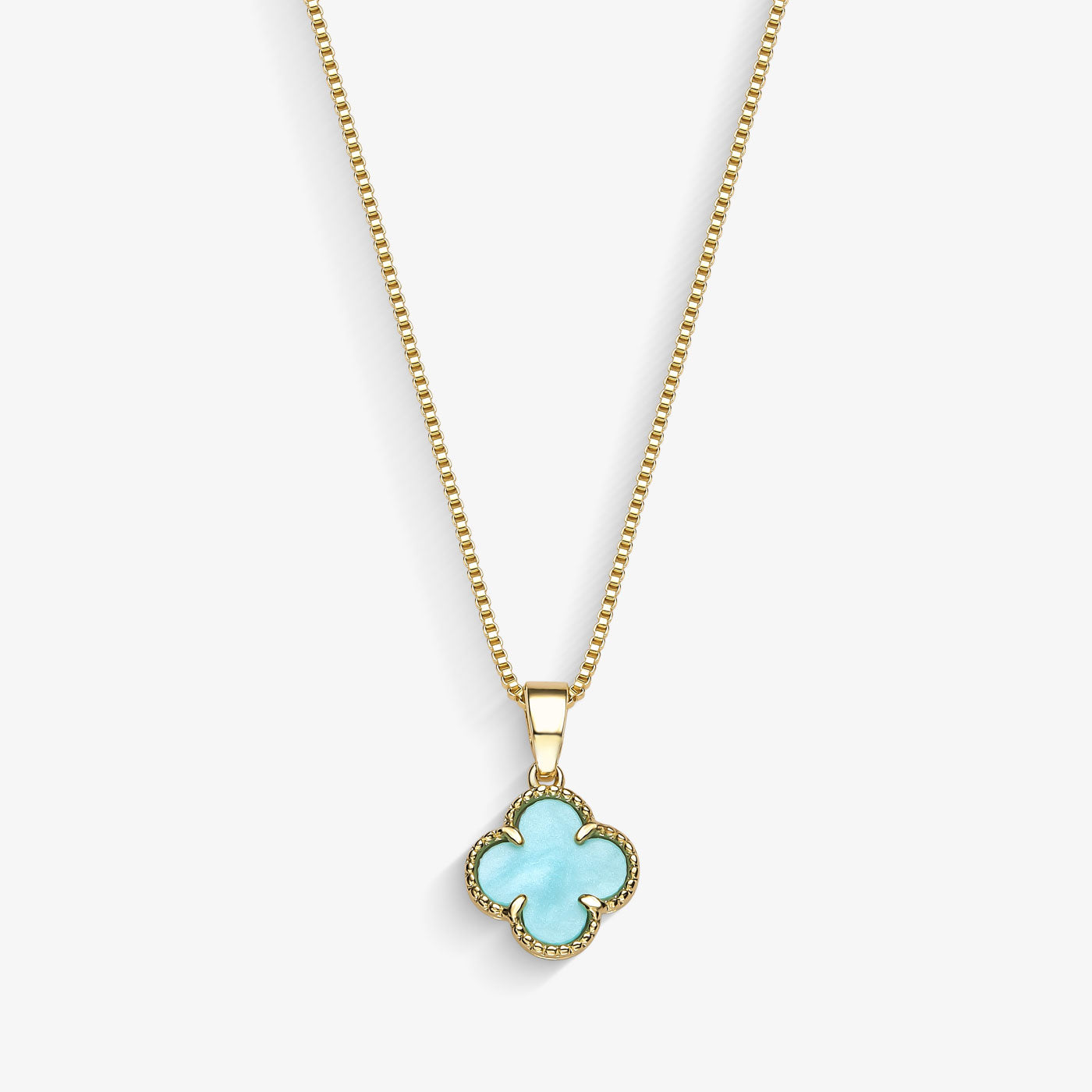 Colar Trevo Azul Piscina Folheado a Ouro 18k