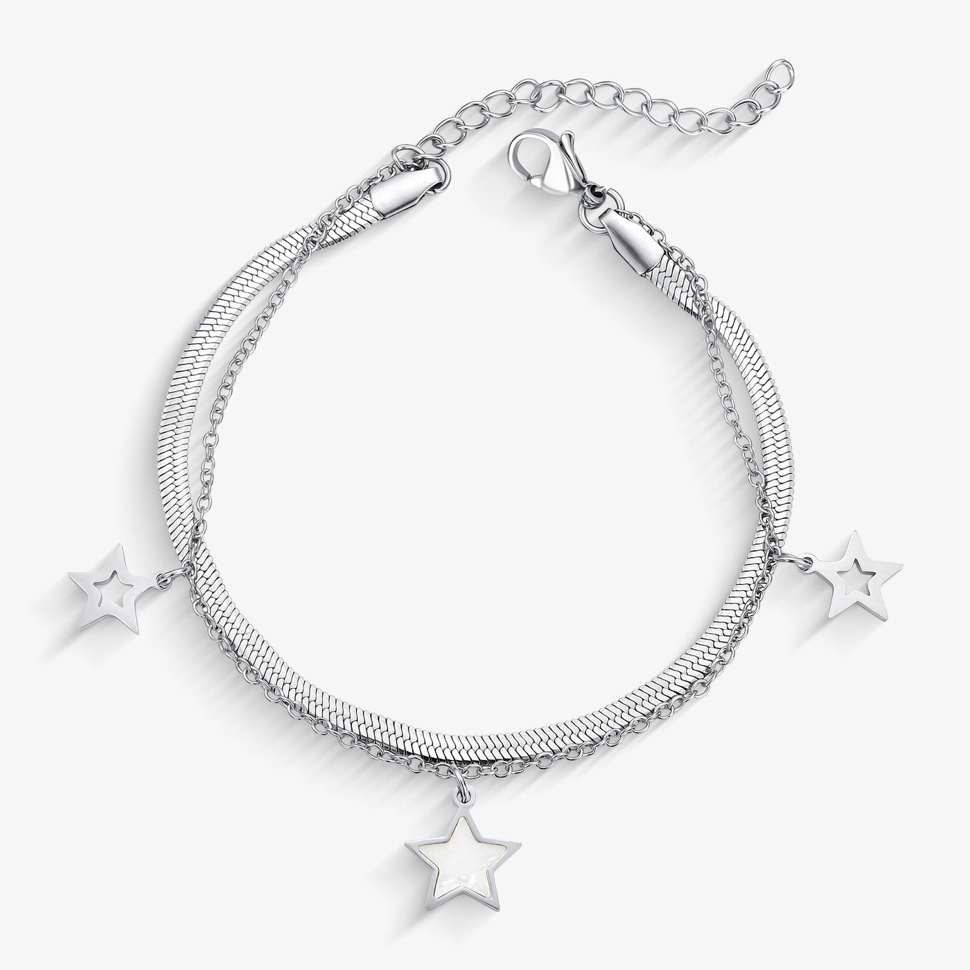 Pulseira Aço Dupla Pingente Estrela