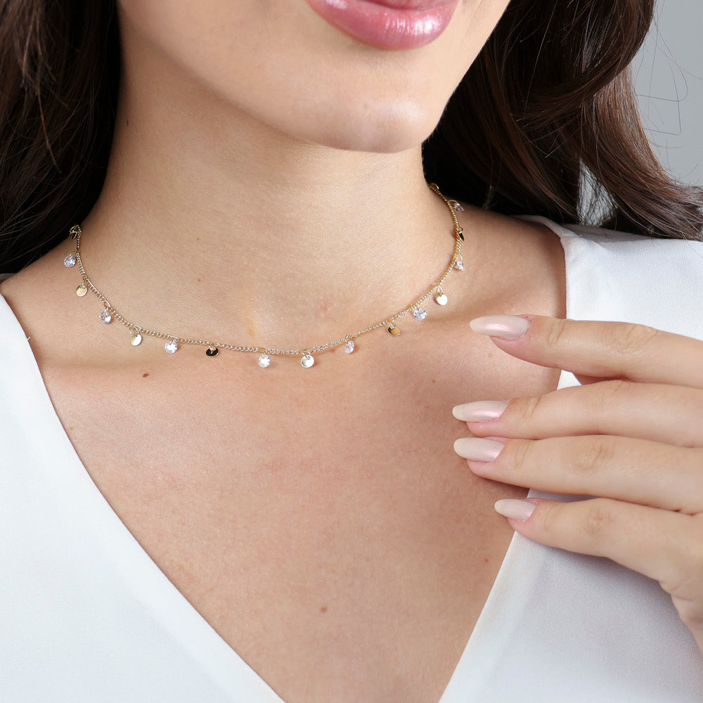 Choker Chapas e Zircônias Redondas Folheado a Ouro 18k