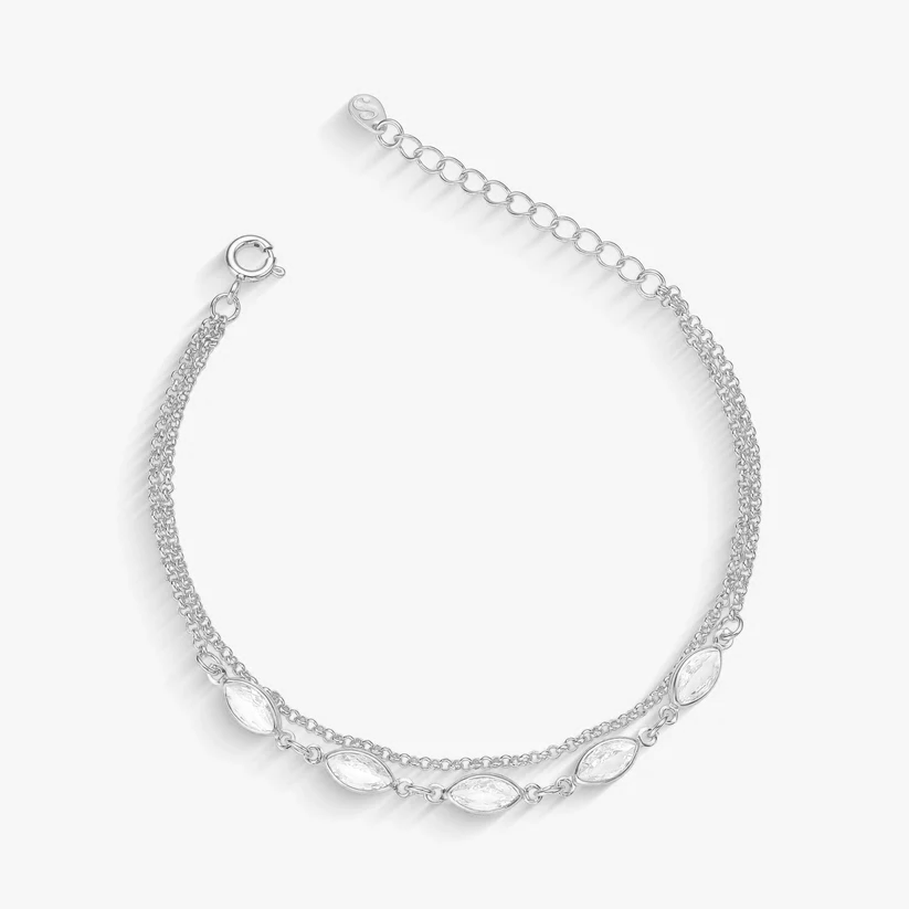 Pulseira Dupla Navetes de Cristal Folheado a Prata