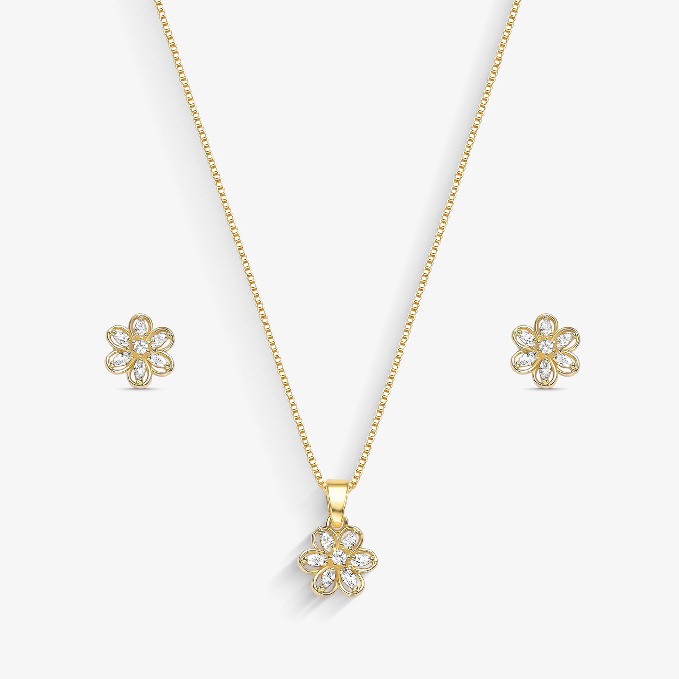 Conjunto Flor Pétalas de Cristal Folheado a Ouro 18k