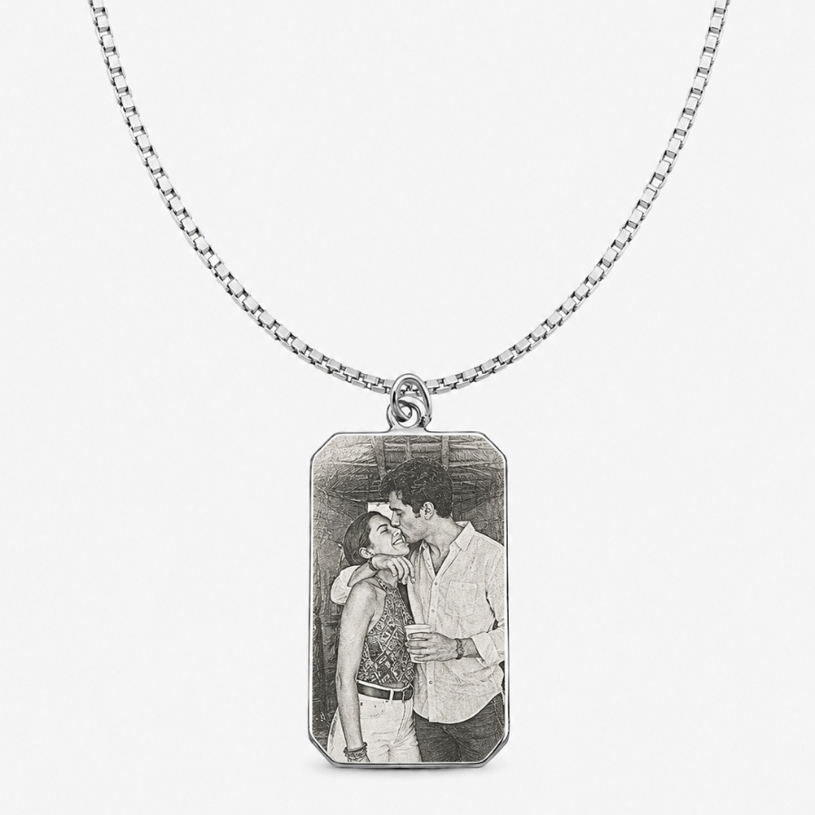 Colar Medalha Retangular Personalizado Folheado a prata