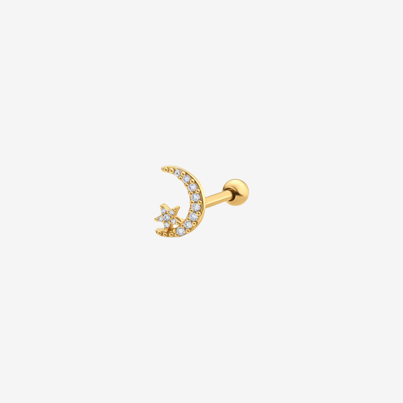 Piercing Helix Lua Cravejada Com Estrela Folheado a Ouro 18K