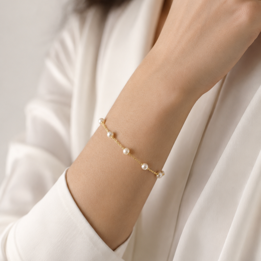 Pulseira Pérola Redonda Folheado a Ouro 18k
