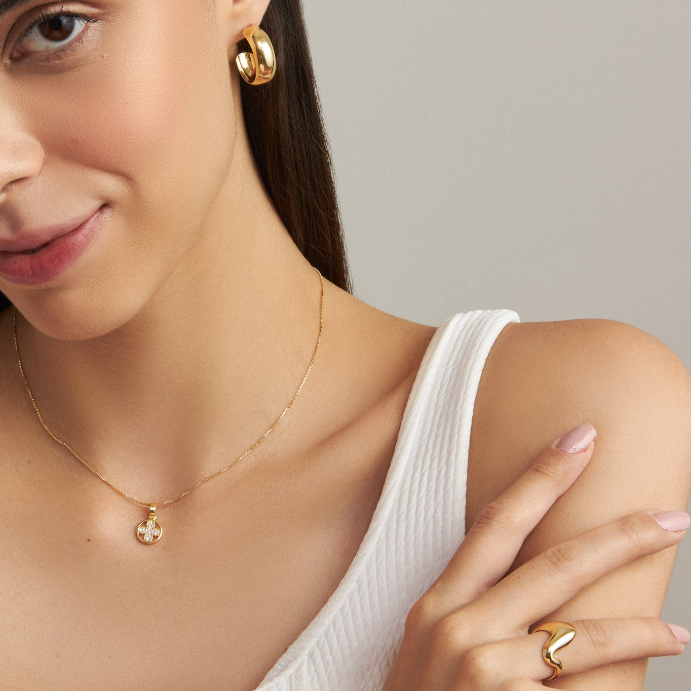 Anel Regulável Orgânico Curva Folheado a Ouro 18k