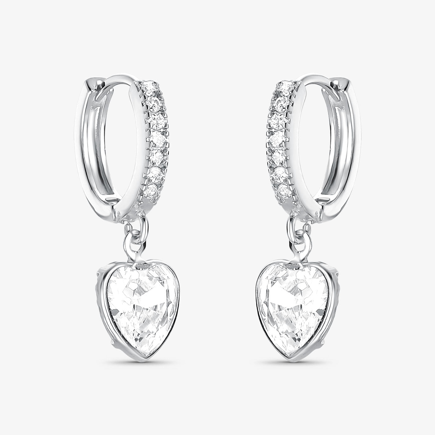 Brinco Argola Articulada Coração Cristal Folheado a Prata