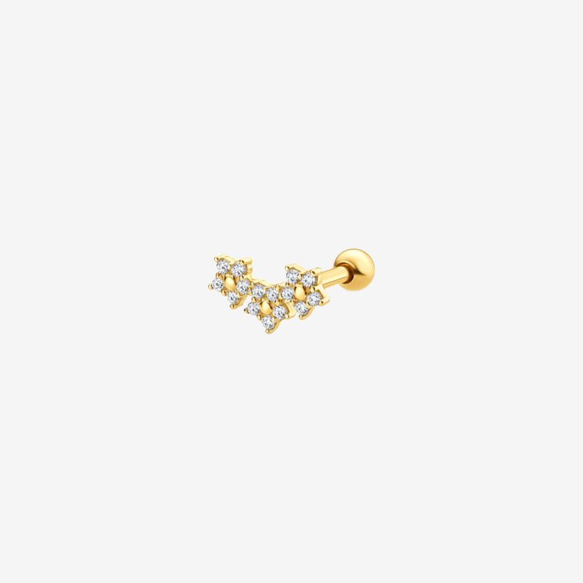 Piercing Aço Helix Três Flores Cravejada Folheado a Ouro18k