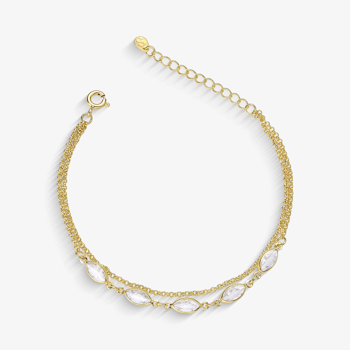 Pulseira Dupla Navetes de Cristal Folheado a Ouro18k