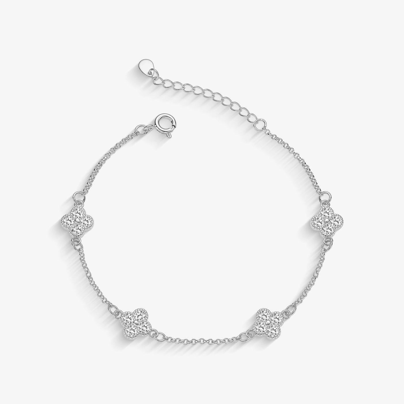 Pulseira Cristal Quatro Trevos Folheado a Prata