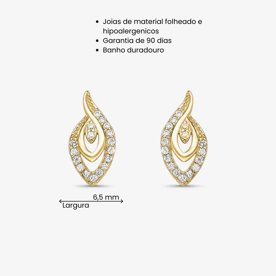 Brinco Olho de Gato Cravejado Folheado a Ouro 18k