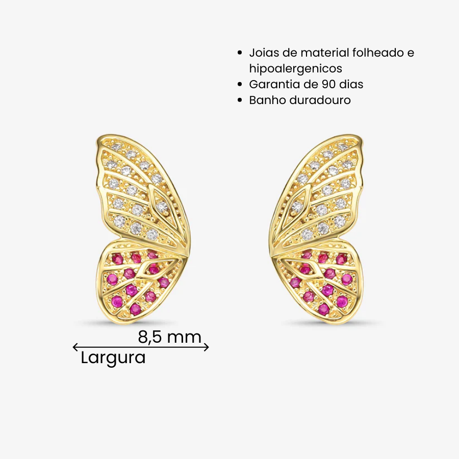Brinco Asa de Borboleta Cravejada Folheado a Ouro 18k