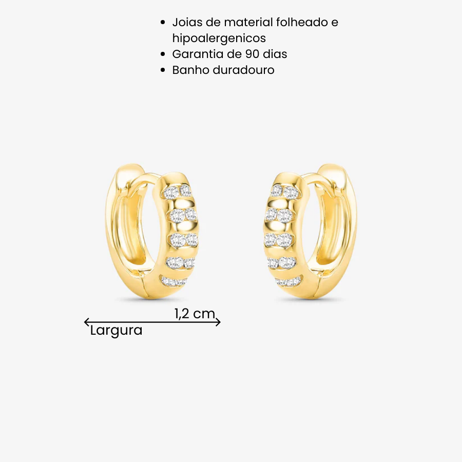 Argola Articulada Linhas Cravejada Folheado a Ouro