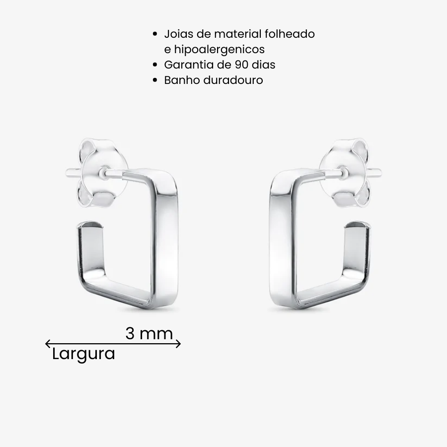 Brinco Argola Quadrada Lisa Folheado a Prata