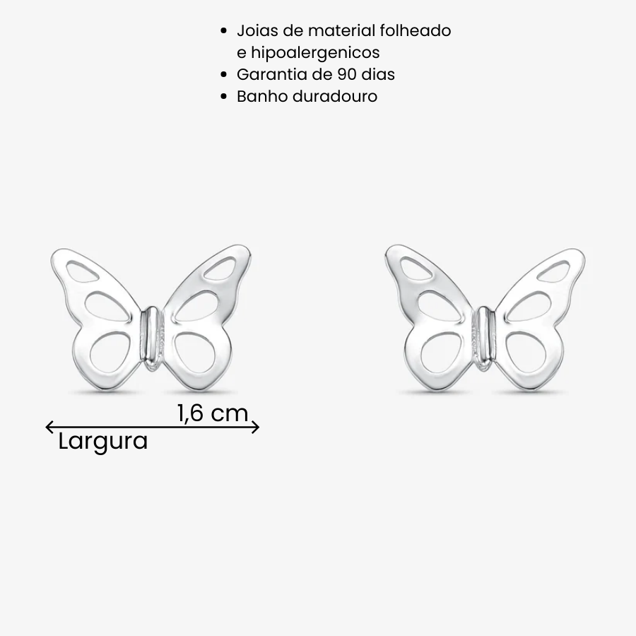 Brinco de Borboleta Lisa Vazada Folheado a Prata